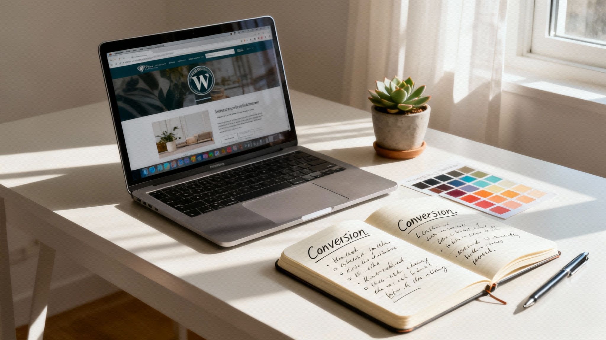 a laptop showing a website design for a small business owner