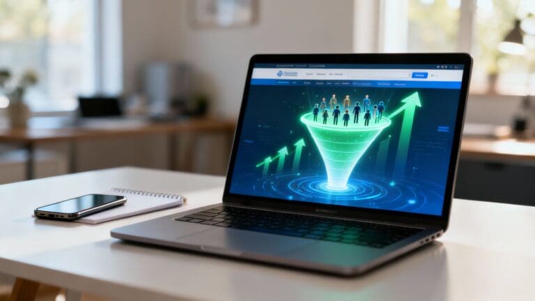 unlimited leads funnel shown on a laptop