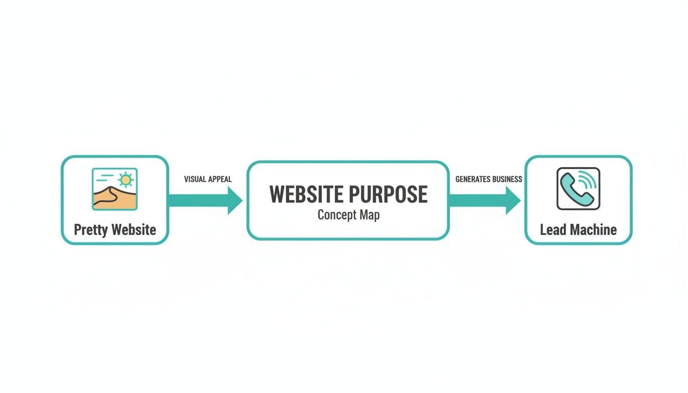 Concept map illustrating website purpose: a visually appealing site becoming a lead generation machine.