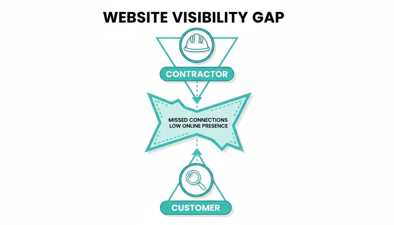 Infographic showing the website visibility gap between contractors and customers due to low online presence.